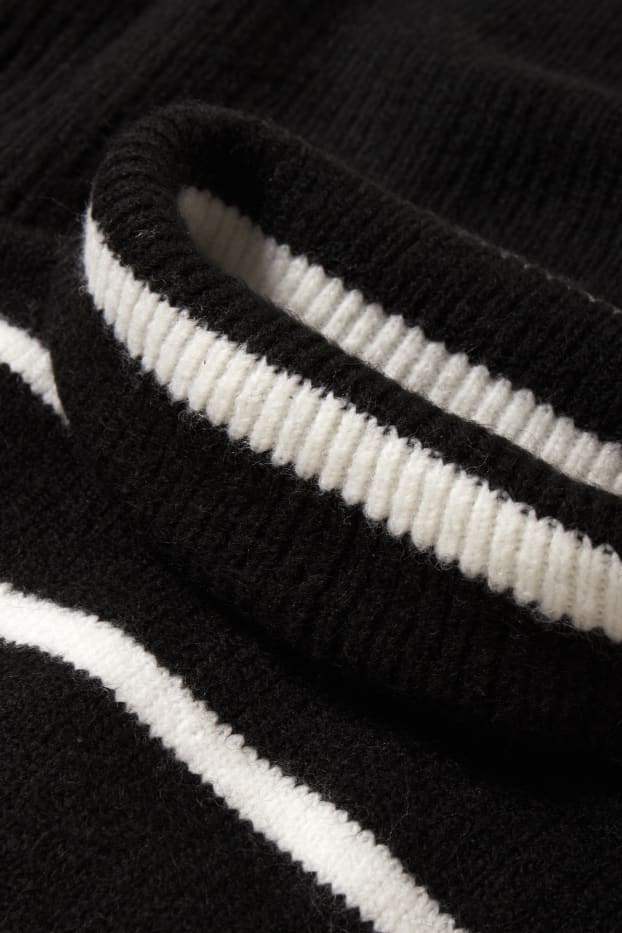 Women - Polo neck jumper - striped - black