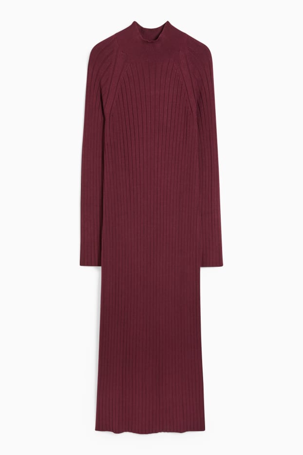 Women - Knitted bodycon dress - bordeaux