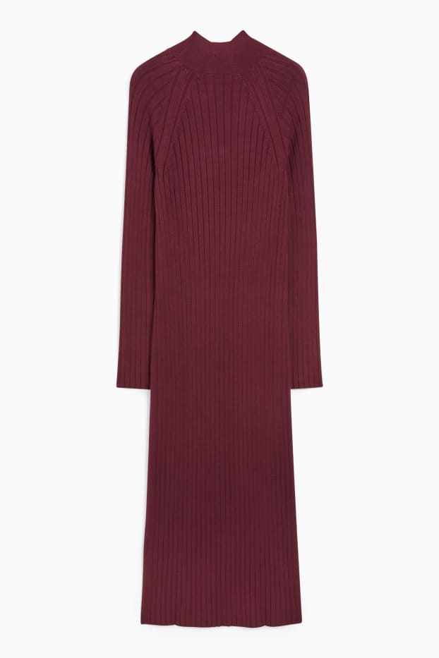 Women - Knitted bodycon dress - bordeaux
