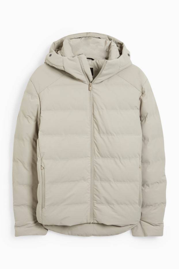 Herren - Steppjacke mit Kapuze - wasserabweisend - grau-braun