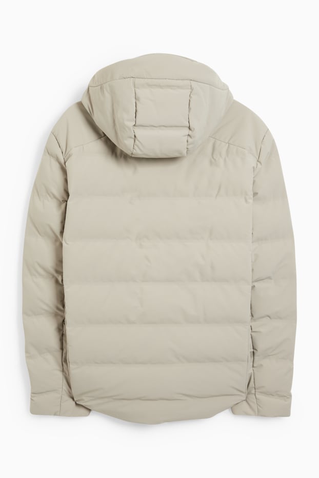 Herren - Steppjacke mit Kapuze - wasserabweisend - grau-braun