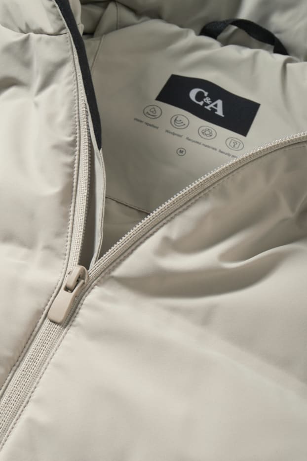 Herren - Steppjacke mit Kapuze - wasserabweisend - grau-braun