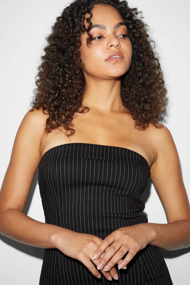Damen - Bandeau-Kleid - Nadelstreifen - schwarz