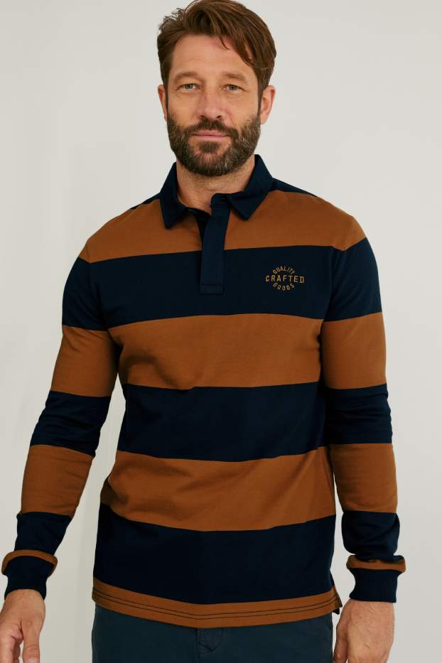 Hommes - Polo - à rayures - marron / bleu foncé
