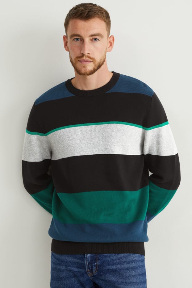 Uomo - Maglione - a righe - nero
