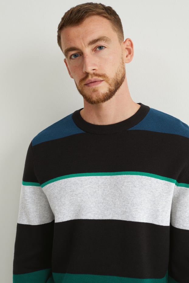 Uomo - Maglione - a righe - nero