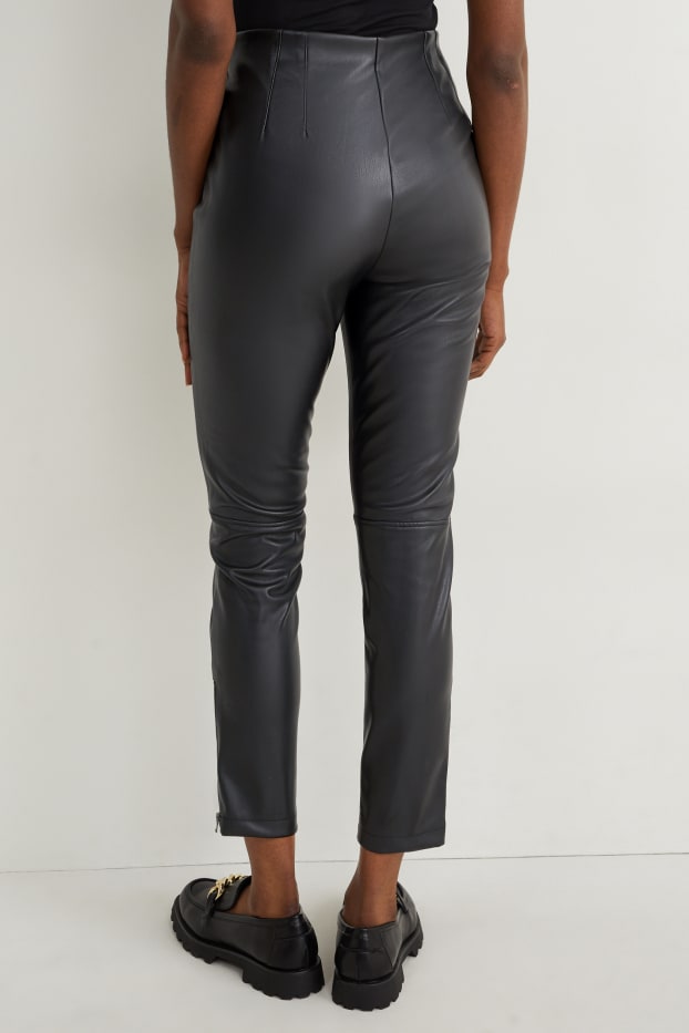 Women - Leggings - faux leather - black