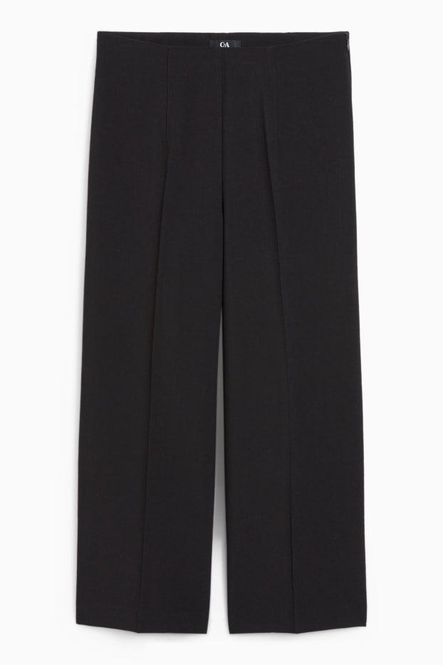 Femei - Pantaloni de stofă - talie înaltă - wide leg - negru