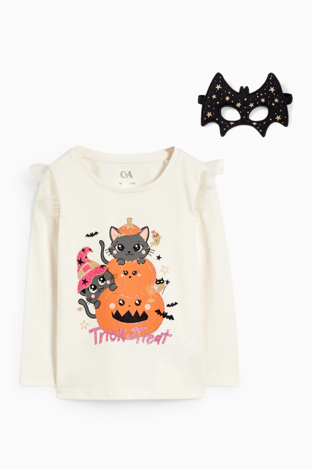 Bambine - Set Halloween - maglia a maniche lunghe e maschera pipistrello- 2 pezzi - bianco crema