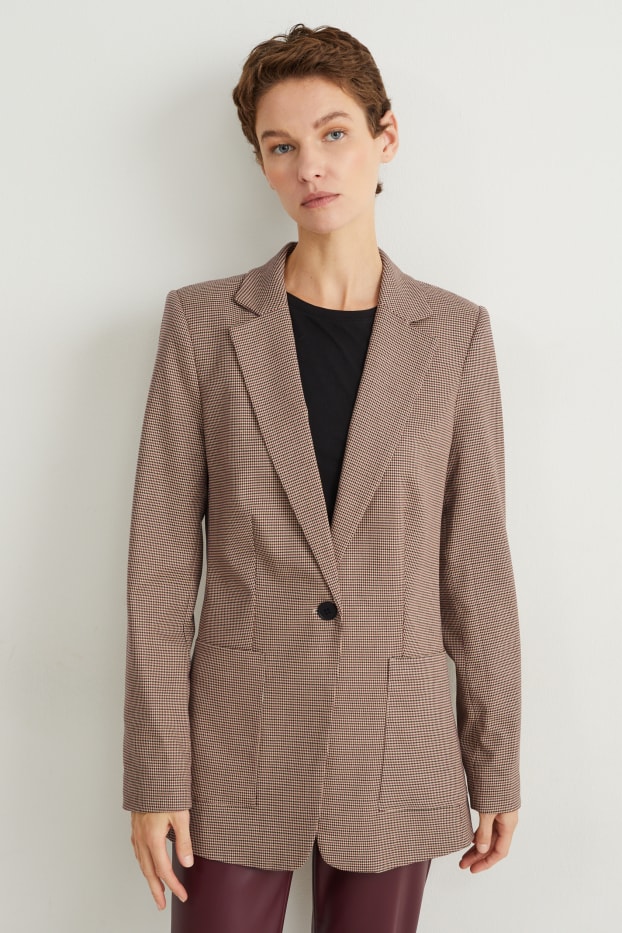 Women - Blazer - regular fit - check - light beige