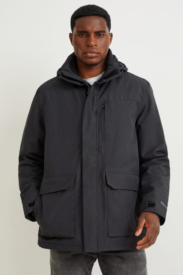 Herren - Softshelljacke mit Kapuze - wasserdicht - dunkelgrau