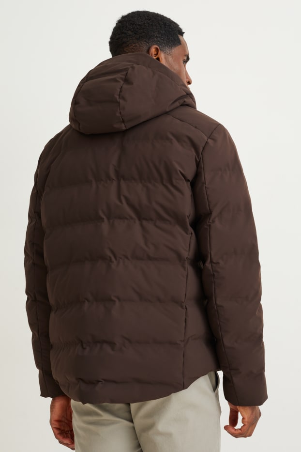 Men - Quilted jacket with hood - water-repellent - dark brown