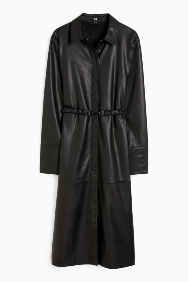 Dames - Blousejurk - imitatieleer - zwart