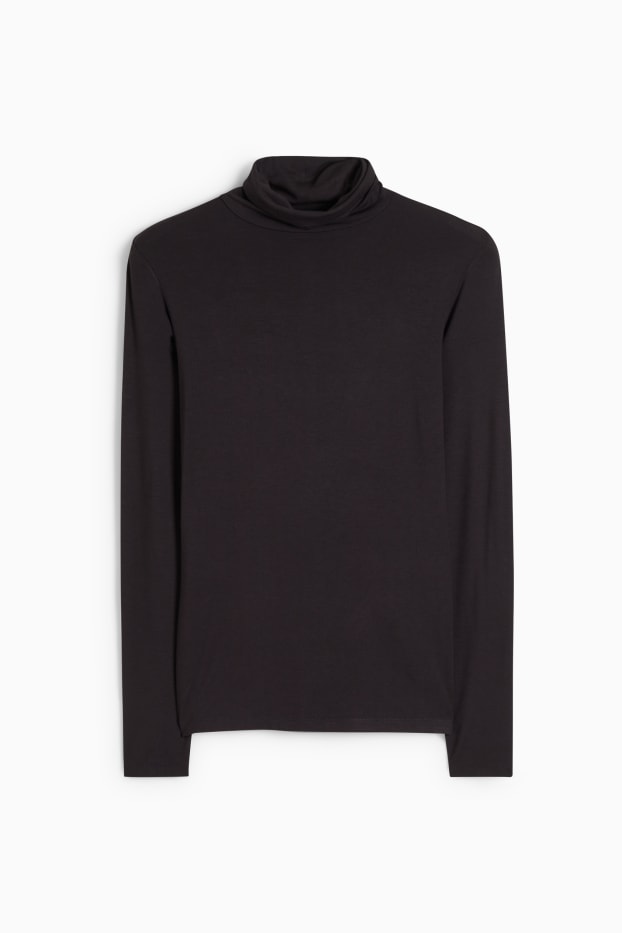 Women - Basic polo neck top - black