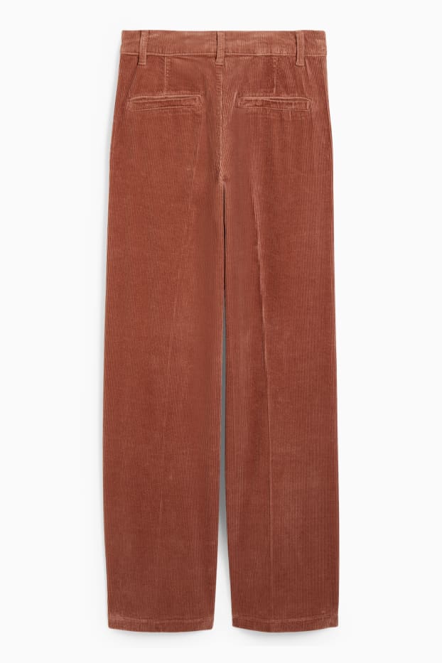 Femmes - Pantalon en velours côtelé - high waist - wide leg - marron