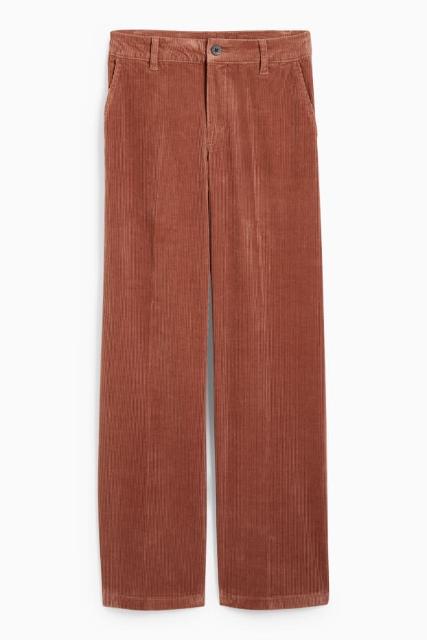 Femmes - Pantalon en velours côtelé - high waist - wide leg - marron