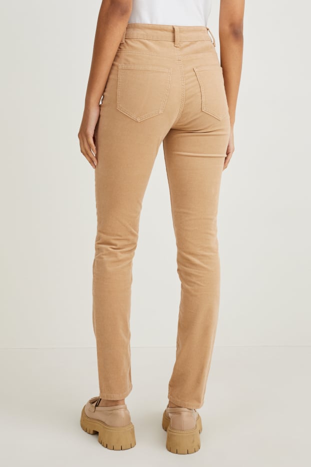 Dames - Corduroy broek - high waist - straight fit - lichtbruin