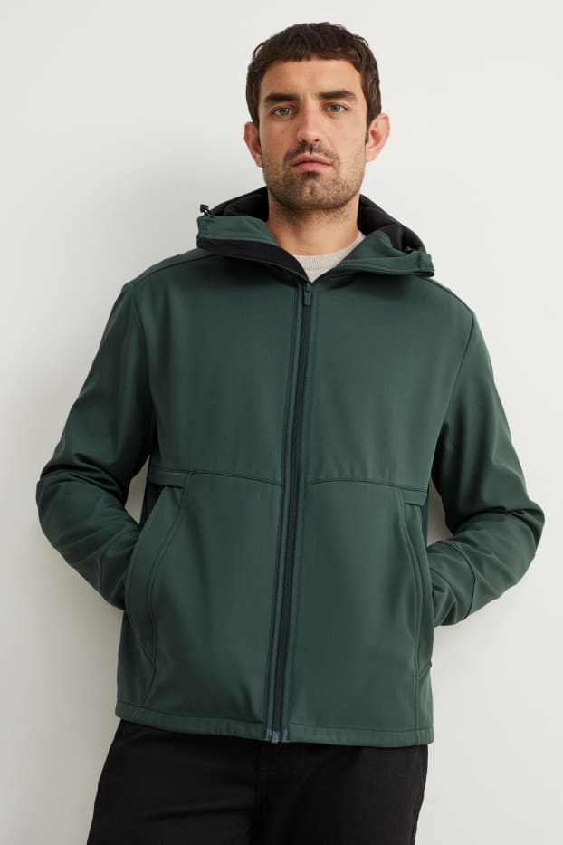 Men - Softshell jacket with hood - water-repellent - 4-Way Stretch - green