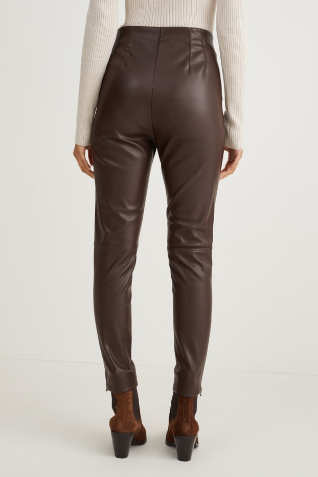 Women - Leggings - faux leather - dark brown