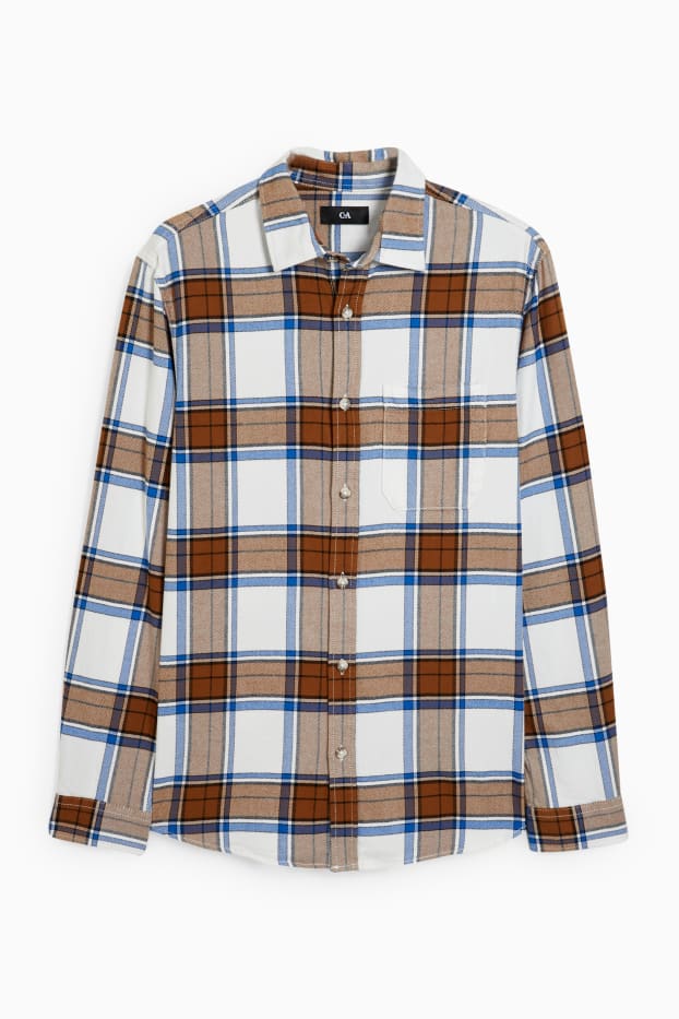 Home - Camisa de franel·la - regular fit - kent - de quadres - marró