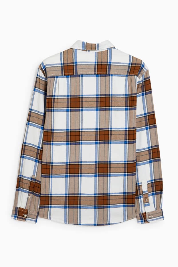 Home - Camisa de franel·la - regular fit - kent - de quadres - marró