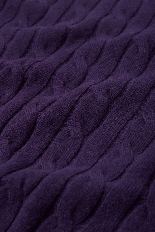 Men - Jumper with cashmere - wool blend - cable knit pattern - purple