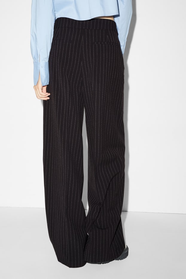 Women - Cloth trousers - mid-rise waist - wide leg - black