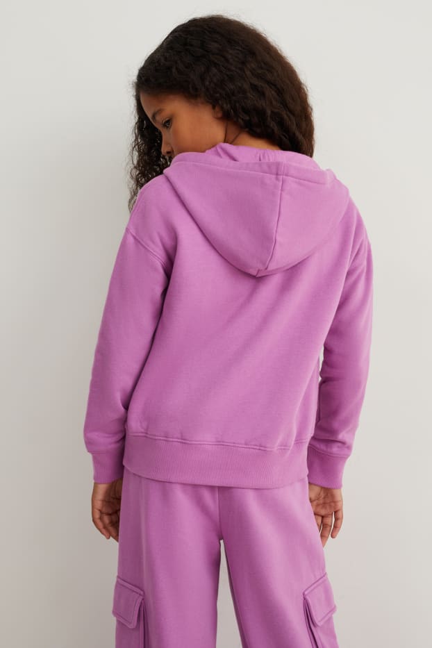 Enfants filles - Sweat zippé en finition molleton avec capuche - rose foncé