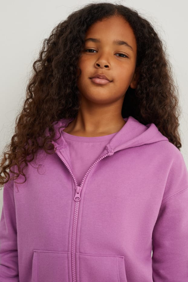 Enfants filles - Sweat zippé en finition molleton avec capuche - rose foncé