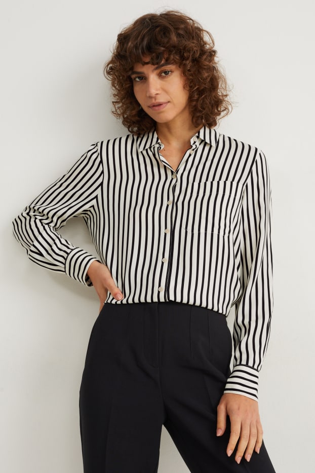 Damen - Bluse - gestreift - cremeweiß