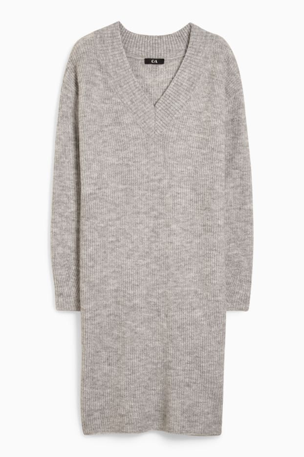 Women - Knitted dress - light gray-melange