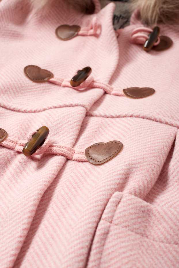 Enfants filles - Manteau à capuche et garniture en imitation fourrure - rose