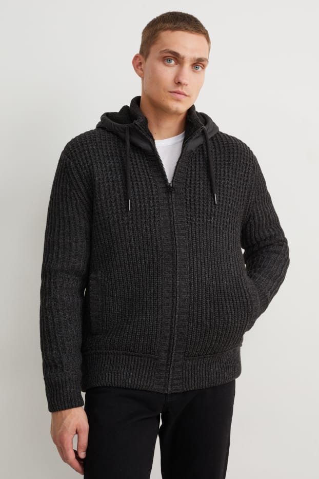 Uomo - Cardigan con cappuccio - nero