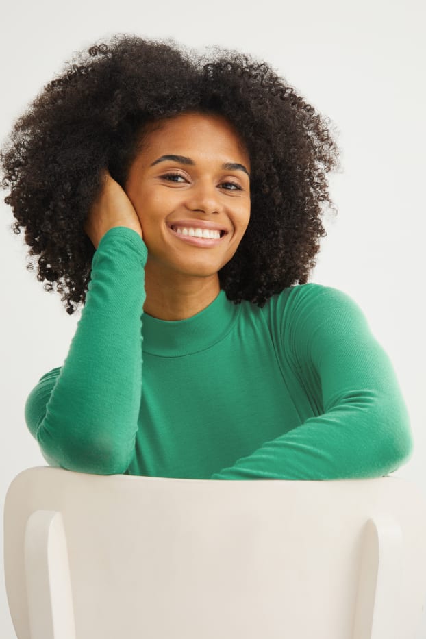 Dames - Shirt met rolkraagje - groen