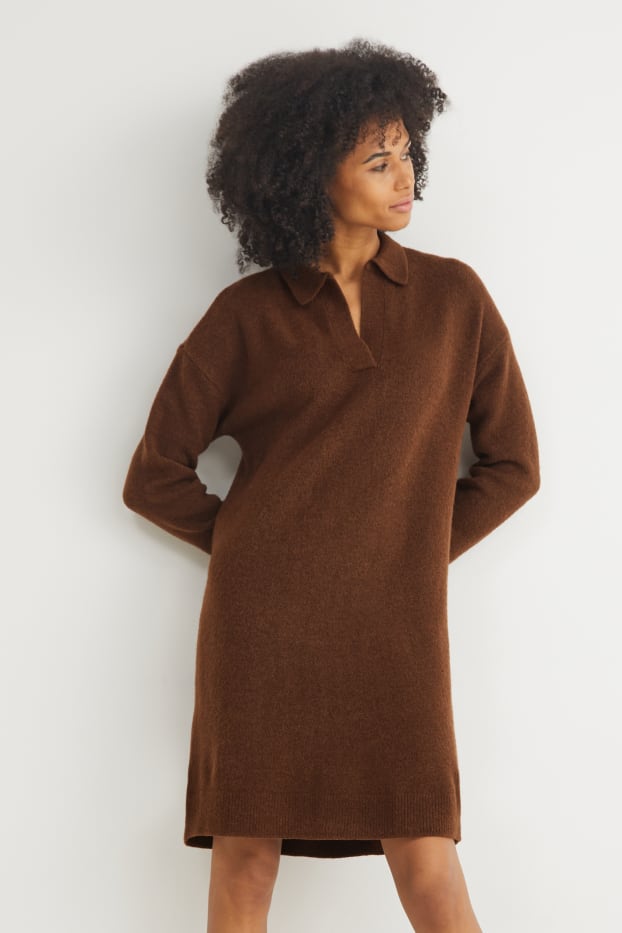 Women - Knitted dress - dark brown