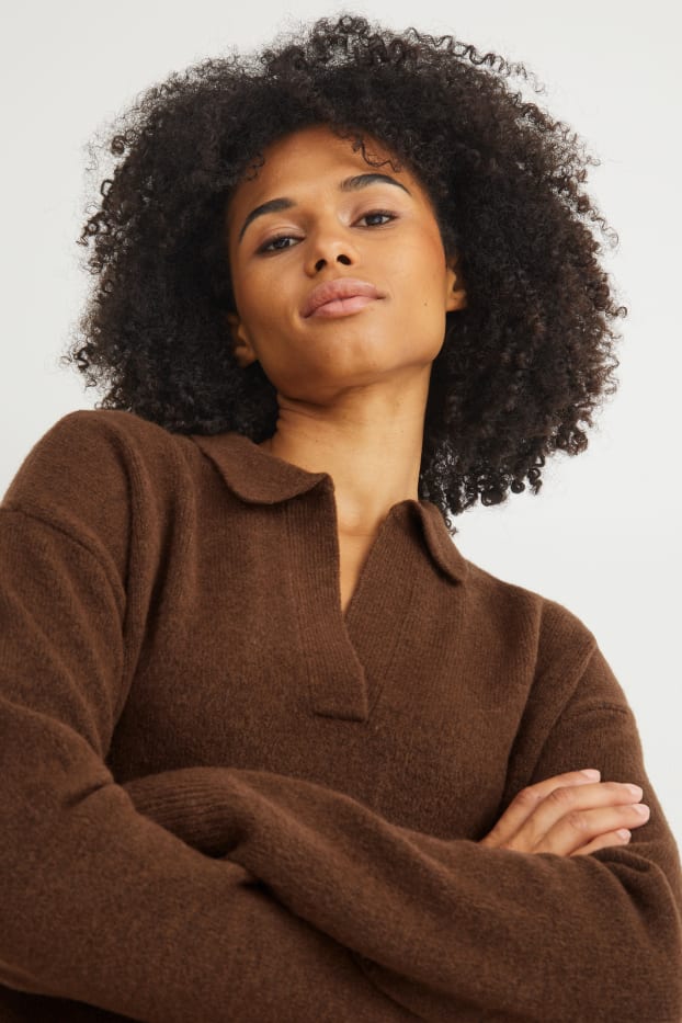 Women - Knitted dress - dark brown