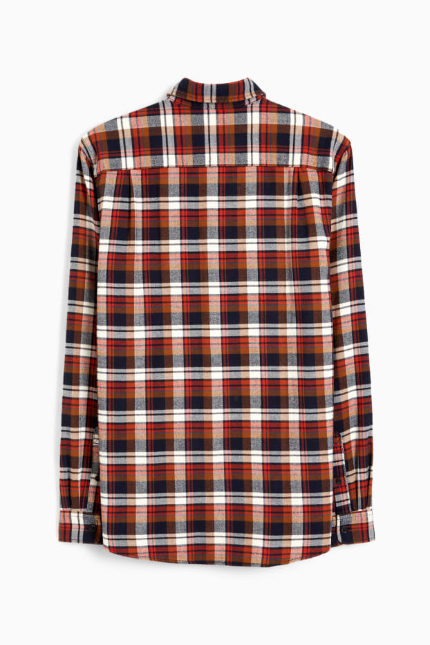 Men - Flannel shirt - regular fit - Kent collar - check - brown