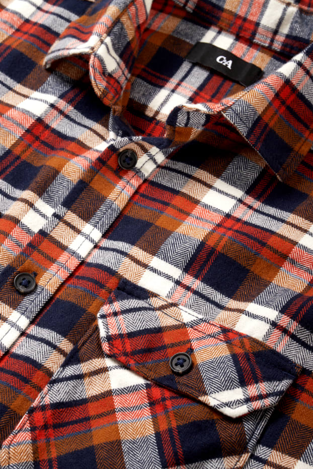 Men - Flannel shirt - regular fit - Kent collar - check - brown