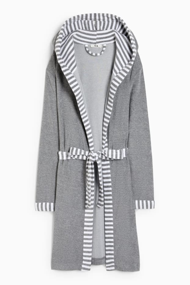 Women - Terry cloth bathrobe with hood - gray-melange