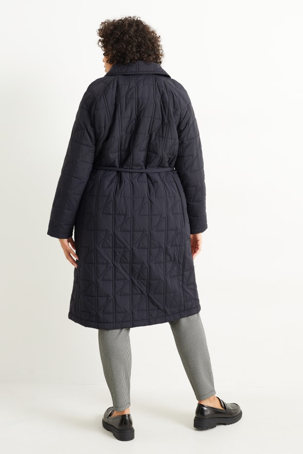 Women - Quilted coat with bum bag - black