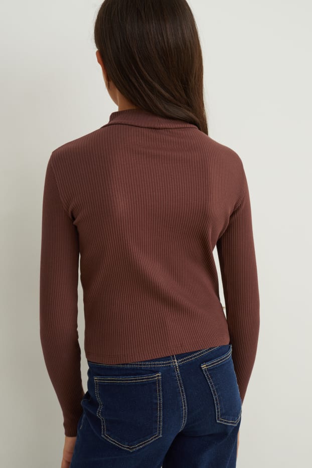 Kinder Mädchen - Multipack 3er - Langarmshirt - dunkelbraun