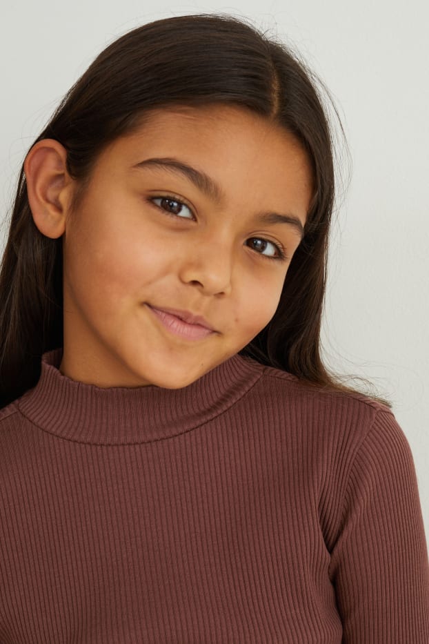 Kinder Mädchen - Multipack 3er - Langarmshirt - dunkelbraun