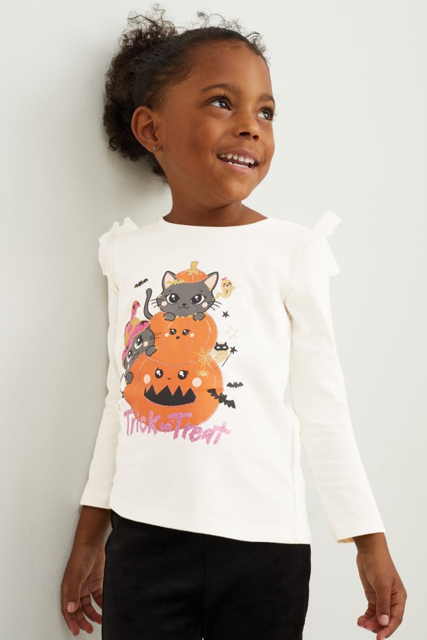 Bambine - Set Halloween - maglia a maniche lunghe e maschera pipistrello- 2 pezzi - bianco crema