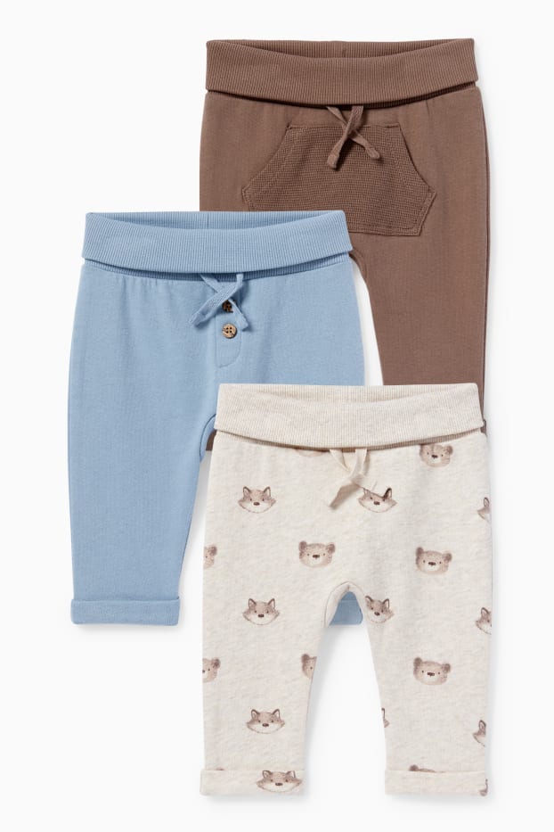 Baby: jongens - Set van 3 - baby-joggingbroek - licht beige