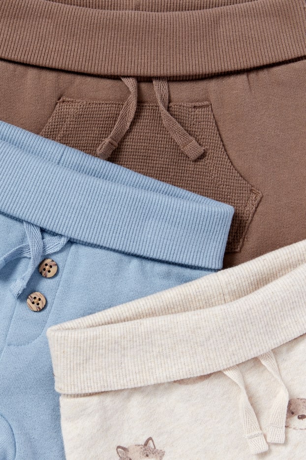 Baby: jongens - Set van 3 - baby-joggingbroek - licht beige