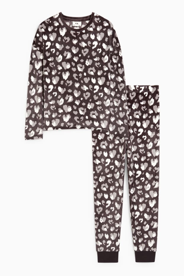 Kinder Mädchen - Winterpyjama - 2 teilig - gemustert - dunkelgrau