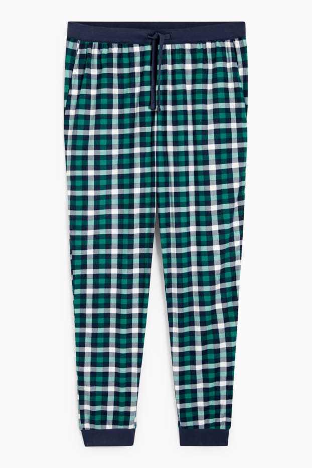 Uomo - Pantaloni pigiama in flanella - a quadretti - verde scuro / blu scuro