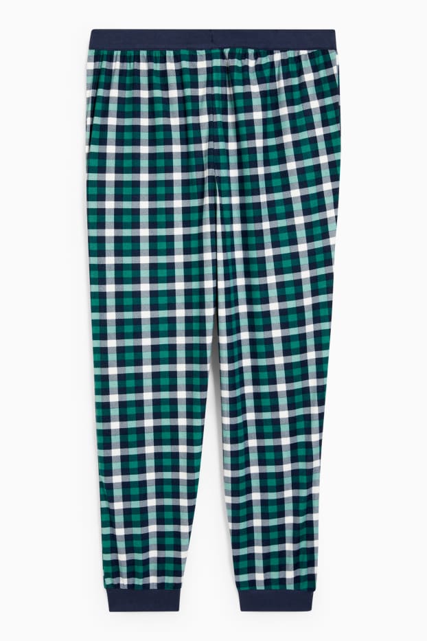 Uomo - Pantaloni pigiama in flanella - a quadretti - verde scuro / blu scuro