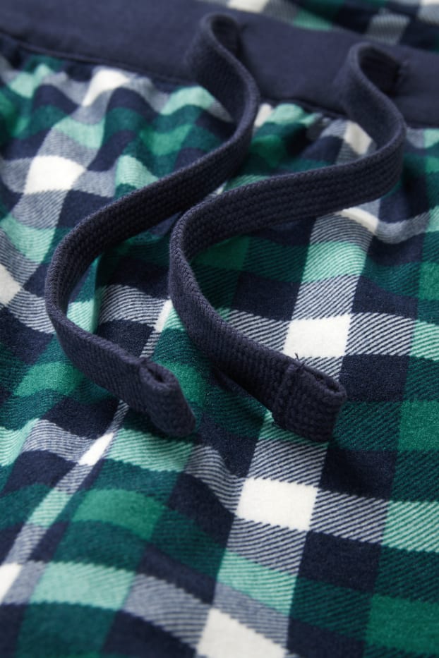 Uomo - Pantaloni pigiama in flanella - a quadretti - verde scuro / blu scuro
