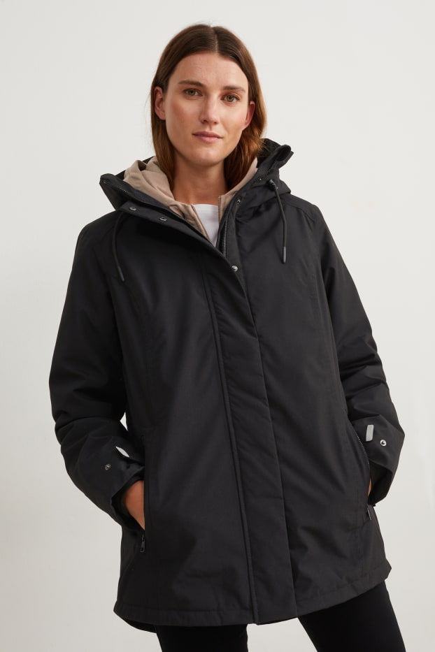 Women - Rain jacket with hood - black